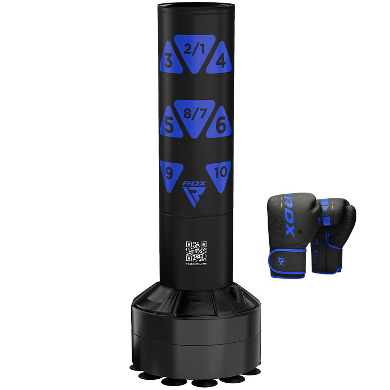 RDX Kt Ronin 4ft 2-In-1 Kids Free Standing Punch Bag Black With Gloves For Training & Workout Set#color_blue