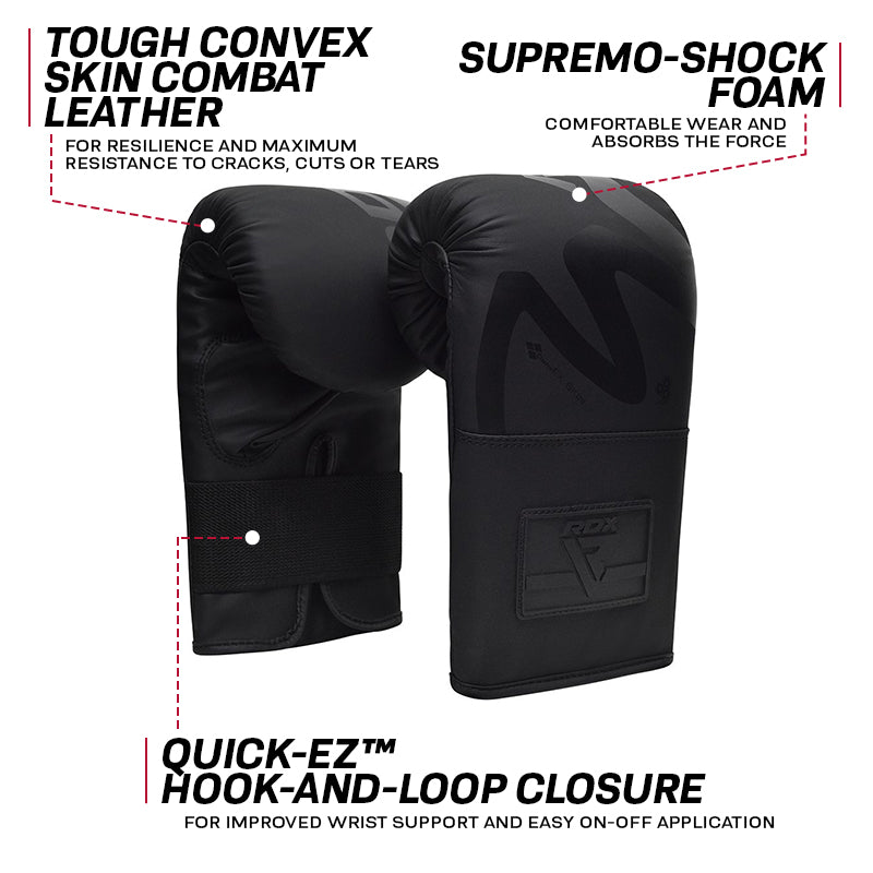 RDX F15 Noir Bag Gloves 4OZ Black